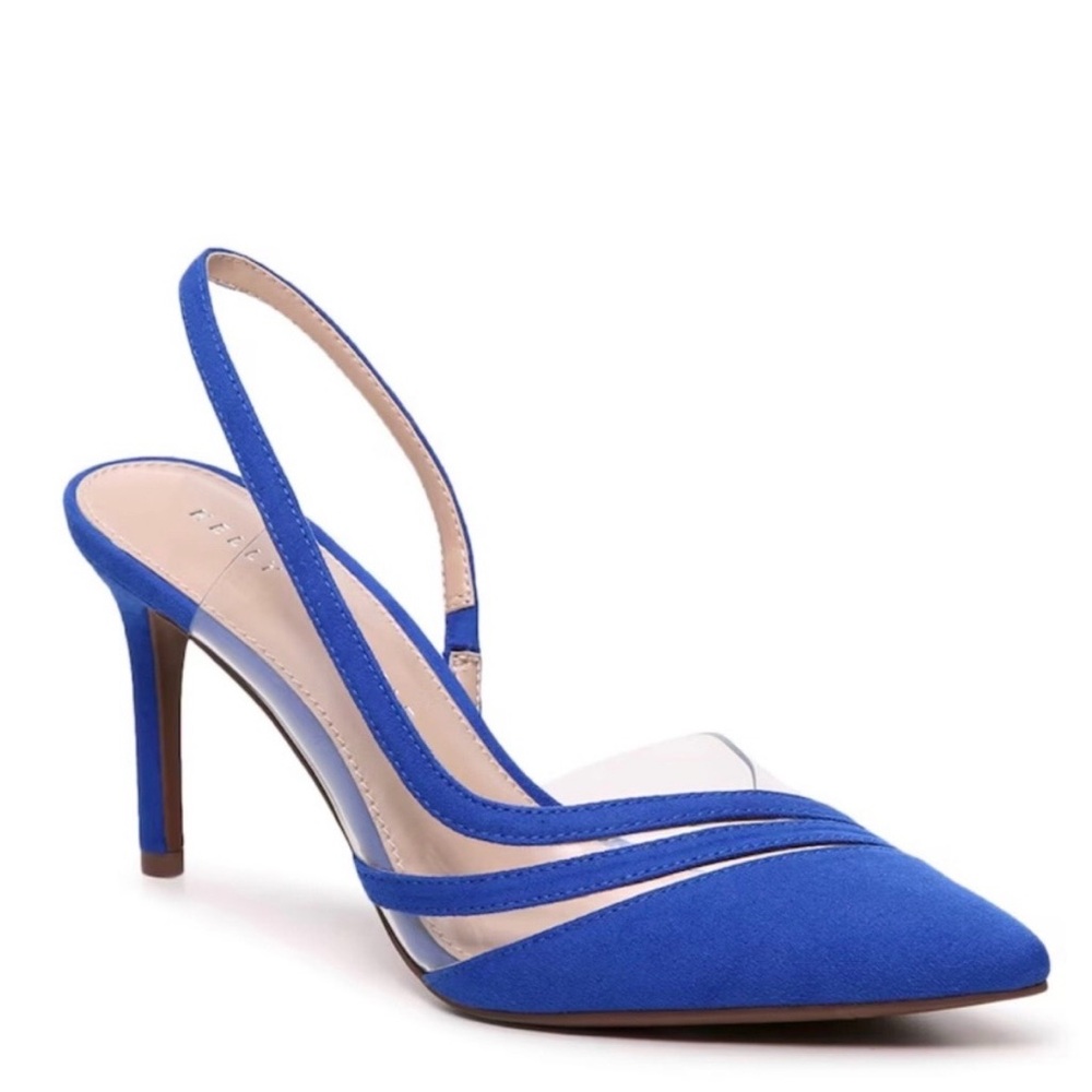 Kelly & Katie Cobalt Blue Pointed-Toe Slingback Heels with Clear Panels